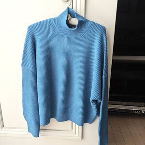 J. Crew Ribbed Relaxed Cropped Turtleneck Sweater (XL/XXL, NWT) Barcelona Blue